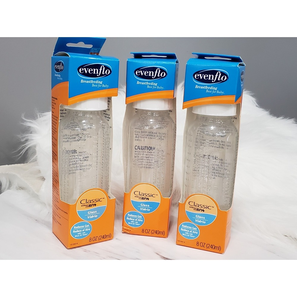 LOT 3 NEW  Evenflo Classic Glass Nurser Bottle 8 Oz Slow Flow 1010414